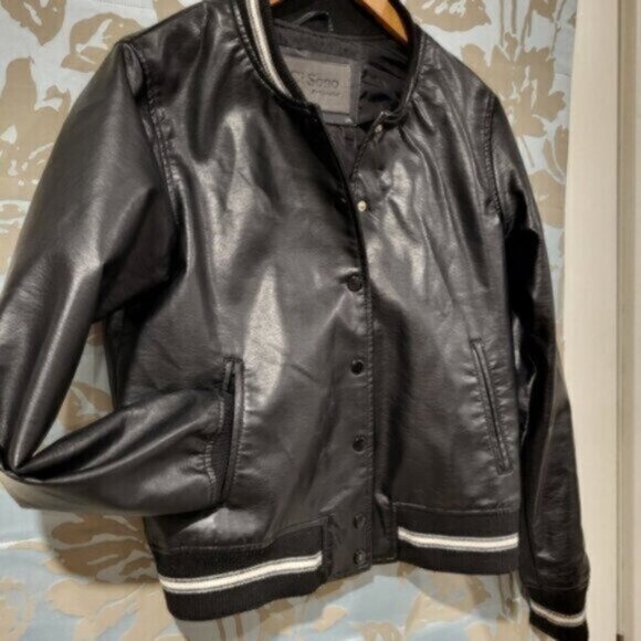 Faux Leather Bomber Jacket Black Ci Sono Size Medium - Picture 9 of 11